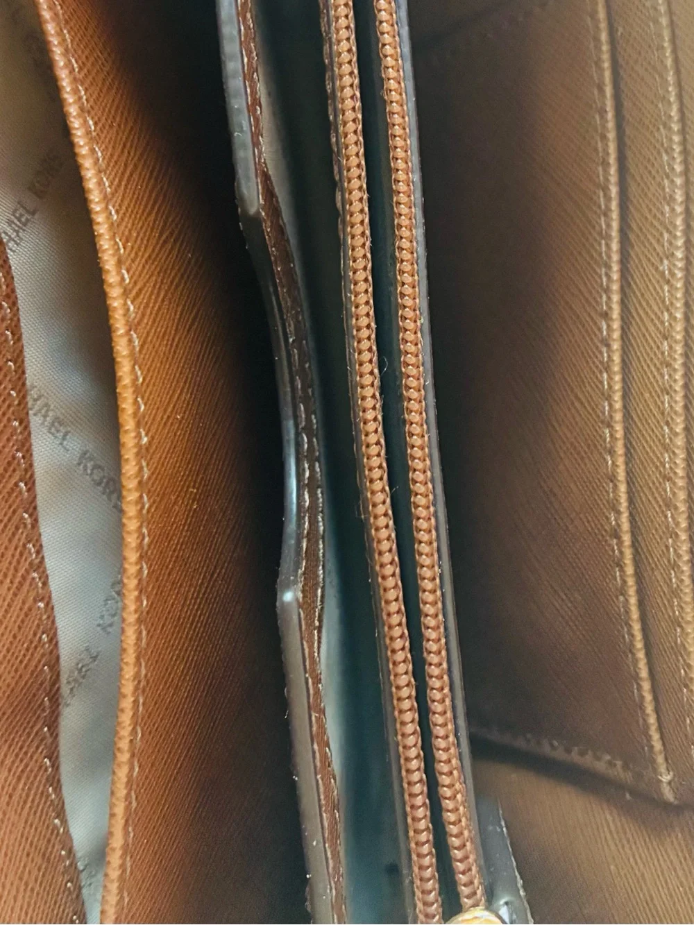 Michael Kors Brown and Tan Logo Satchel with Matching Zip Wallet